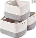 ICERZCZ Storage Baskets for Organizing Shelves, Woven Cotton Rope Bins for Baby Nursery Organization, Book Toy Towel Organizer, 15"x11"x9.5", 3 Packs, Off White & Grey