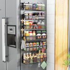 Aufworld Magnetic Spice Rack for Refrigerator, 6 Pack Magnetic Shelf, Fridge Magnet Organizer with Moveable 12 Hooks, Magnetic Fridge Shelf for Kitchen Organization and Storage (6 Pack)