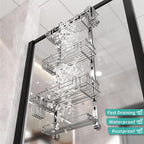 HapiRm Hanging Shower Caddy Organizer - Shower Shelf with 22 Hooks and 2 Toothbrush Holders, No Drilling Adjustable Hanging Bathroom Organizer - Silver