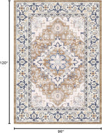 Lessymo 8 x 10 Area Rugs for Living Room- Machine Washable Area Rugs Boho Faux Wool Low Pile Area Rug for Bedroom, Floral Medallion Vintage Rugs with Non-Slip Rubber, Kid & Pet Friendly, Brown Beige