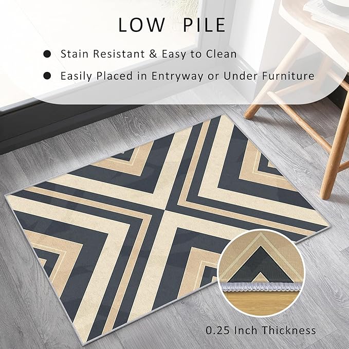 Modern Geometric Rug, Washable 6x8 Rug for Living Room, Herringbone Chevron Patterned Indoor Carpet, Modern Geometric Decor for Home, Bedroom, Soft Non Slip Thin Design FER80