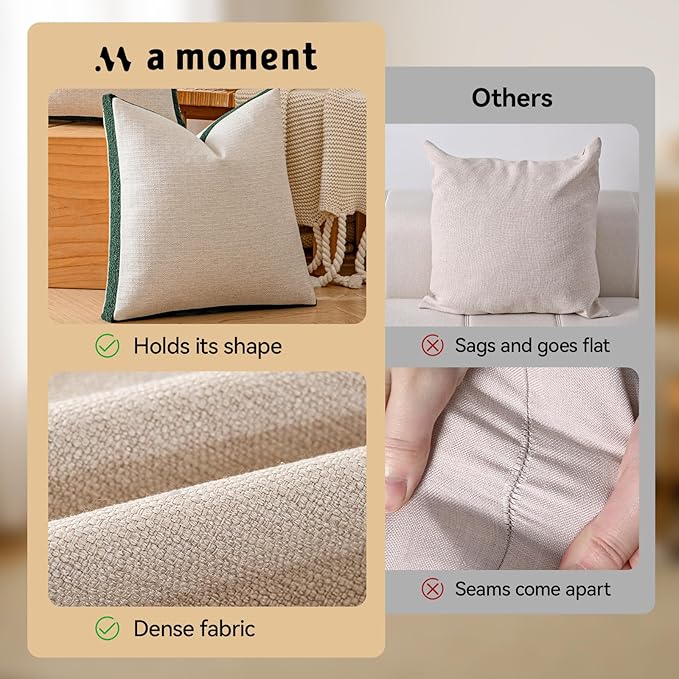 a moment Christmas Dark Green Loop Yarn Linen-Like Pillow Cover Natural Soft Decorative Throw Pillow Case Farmhouse 20x20 Inch, Textured Cushion Cover for Sofa Bed, Wrinkle-Resistant Home Decor