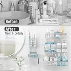 Liuoud 10 Pack Shower Caddy Organizer Rack Shelf for Inside Shower, Self Adhesive Wall Storage Basket Rustproof Stainless Steel Shampoo Holder Bathroom Accessory Decor Set, Silver