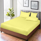 ROYALE LINENS 300 Thread Count 100% Long Staple Combed Cotton Fitted Sheet Queen - Super Soft Deep Pocket Bottom Sheet - Fitted Sheets Only - Elastic Sheets (Queen, Yellow)