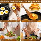 Jilla-hla Wooden Spatula Nonstick Turner Acacia Wood, Long Handle Flat Frying Spatulas Handmade for Kitchen Gifts, Ideal Cookware Utensils for Cooking Eggs, Fish, Pancakes