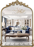WallBeyond Gold Antique Mirror for Vanity 22x30 Inch, Gold Vintage Mirror with Ornate Frame, Arched Vintage Wall for Bathroom, Living Room, Fireplace