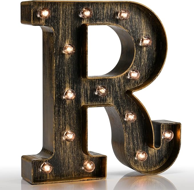 Pooqla Vintage Light Up Marquee Letters with Lights – Illuminated Industrial Style Lighted Alphabet Letter Signs - Coffee Bar Apartment Bedroom Wall Home Initials Decor A-Z