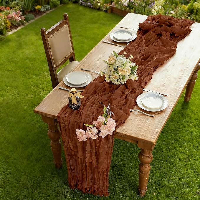 BALCONY & FALCON Terracotta Cheesecloth Table Runner 10FT 120 Inch Rustic & Boho Farmhouse Gauze Cheese Cloth Runners for Wedding Fall Thanksgiving Christmas Party Baby Shower Birthday Decor