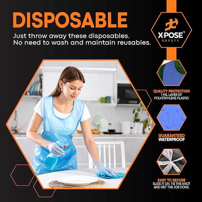 Xpose Safety 48,000 Blue Plastic Disposable Aprons for Cooking & more Individually Packaged Durable 1 Mil Waterproof Polyethylene 24" x 48"