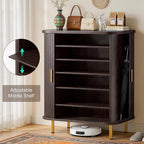 DHH Shoe Storage Cabinet with Sliding Door, 6-Tier Shoe Cabinet with Adjustable Shelves, Modern Freestanding Shoe Storage Organizer for Entryway, Hallway, Living Room (Dark Walnut, 31.5 ")