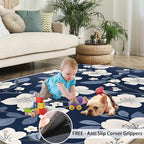 Boho Rugs for Bedroom - 5x8 Area Rug - Blue White Flowers Rugs for Living Room, Vintage Modern Flowers Rug, Washable Home Decor Carpet