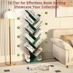 SHEEPAM 10 Tier Tree Book Shelf, Floor Standing Wood Bookshelf