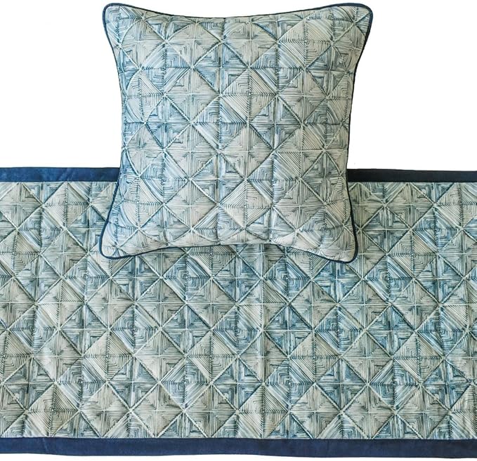 The HomeCentric King/Queen/Twin Blue Decorative CA King 86"x18" Bed Runner Without Pillow Cover, Indigo, Printed & Quilted Bed Scarf on Suede Fabric - Indigo Centric