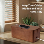 ZhiYo Wood Cable Management Box, Large Cord Organizer Box for Power Strip, Extension Cord Hider for Office, Desk Cable Storage Box for Wire Management, Floor Outlet Hider, 14.2" L × 6.7" W × 6.3" H