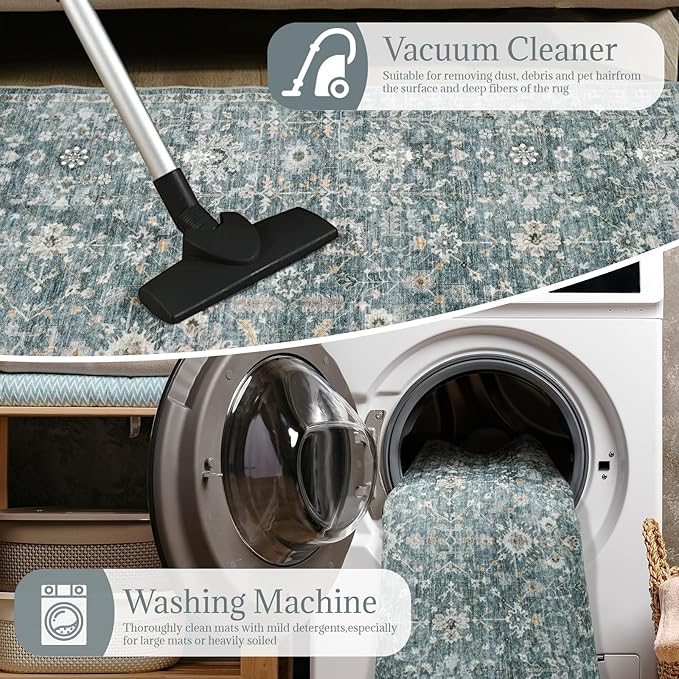 8x10 Washable Area Rugs Ultral Soft Non-Slip Stain Resistant Vintage Boho Large Carpet for High-Traffic Living Room & Dining Room