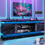 chartustriable 71IN LED TV Stands w/Power Outlet for 85/80/75 Inch TVs,High Gloss Modern Tall Entertainment Center TV Media Console Gaming w/2 Storage Cabinets,Dual LED Lights,Black Marble