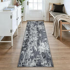 RELEANY Washable Area Rugs 2'6"x8 Non-Slip Modern Abstract Soft for Living Room Entryway Bedroom Nursery, Print Pattern, Black Navy Blue Gray
