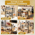 2-Tired Bathroom Counter Organizers and Storage, Bathroom Countertop Organizer with Drawer, Solid Wood Skincare Perfume Organizer for Vanity Kitchen Corner Shelf Office Countertop (Light Brown)