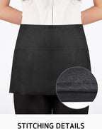 Syntus 3 Pack Server Aprons with 3 Pockets, 100% Cotton Waitress Waiter Waist Apron, 11.5-inch Black