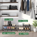 kiplant Bamboo Shoe Rack for Entryway, 2-Tier Stackable | Foldable | Natural, Shoe Organizer for Hallway Closet, Free Standing Shoe Racks for Indoor Outdoor