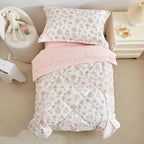 DuShow Floral 4 Piece Girls Toddler Bed Comforter Set Pink Flower Reversible Toddler Bedding Set Soft Baby Crib Bed Sheets Set in a Bag | Include Quilt Comforter,Flat Sheet,Fitted Sheet,Pillowcase