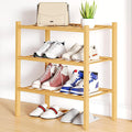 Smiry Small Bamboo Shoe Rack, 3 Tier Free Standing Wooden Shoe Organizer, Stackable Wood Shoe Storage Shelf for Closet, Entryway, 12 Vertical Slats, 2+1 Stack Standard Legs, 17.3"x11"x19.5", Natural