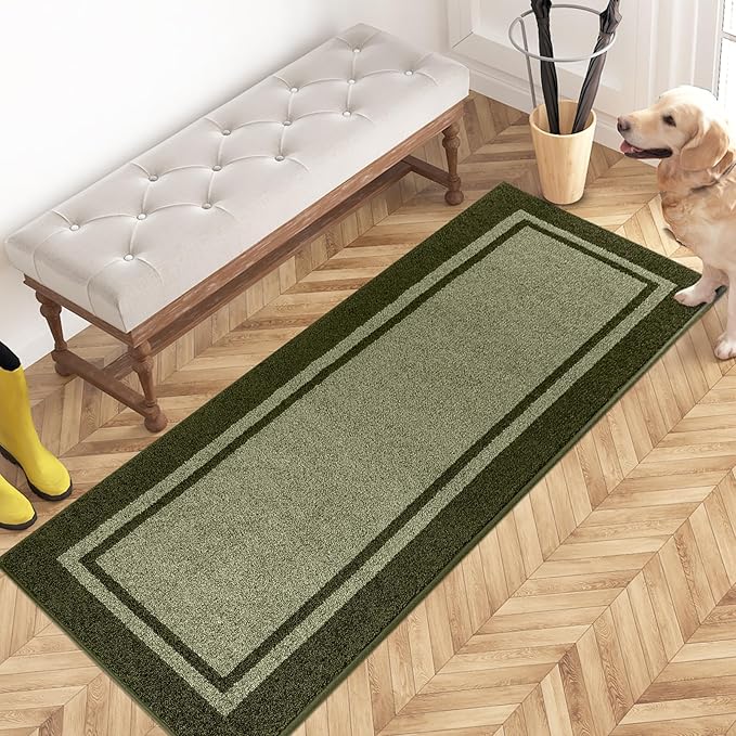 PURRUGS Dirt Trapping Door Mat 24" x 60", Non-Slip/Skid Machine Washable Entryway Rug, Shoes Scraper, Area Rug, Super Absorbent Welcome Mat for Muddy Wet Shoes and Paws, Budding Green & Sage Green