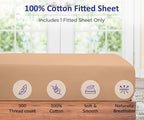ROYALE LINENS 300 Thread Count 100% Long Staple Combed Cotton Fitted Sheet Twin - Super Soft Deep Pocket Bottom Sheet - Fitted Sheets Only - Elastic Sheets (Twin, Sand)