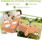 Mulbozy Orange Gingham Tablecloth 4 Pack, 54 x 108 Inch Plastic Table Cloth Disposable, Orange and White Checkered Table Cover for Party Supplies