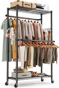 HOKEEPER Clothes Racks 400 LBS Heavy Duty Clothing Racks for Hanging Clothes Adjustable Coat Rack with Wheels & Hooks Freestanding Wire Garment Rack Portable Closet Wardrobe 74.8''H*38.2" W