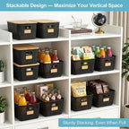 Bagnizer 2 Pack Tall Plastic Storage Bins with Bamboo Lids, 10.8qt Stackable Storages Baskets for Organizing Desktop Closet Playroom Classroom Office, 12"L x 8.3"W x 6.1"H, Black