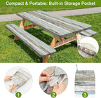 Picnic Table Cover with Bench Covers Portable Table Cloth Built-in Storage Pocket Fitted Tablecloth with Elastic Edges Waterproof Camping Essentials for Indoor Outdoor Rv,72in,Brownish Gray