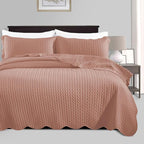 IR Imperial Rooms California King Quilt Bedding Set Size (118"x106") + 2 Pillow Shams (20" x 36"+ 2") - 3 Pcs All Season Reversible Microfiber Coverlet Embossed Quilt Bedspread (Peach/Baby Pink)