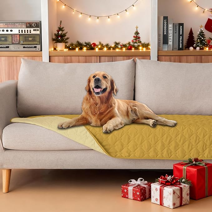 gogobunny 100% Double-Sided Waterproof Dog Bed Cover Pet Blanket Sofa Couch Furniture Protector for Puppy Large Dog Cat, Reversible (30x70 Inch (Pack of 1), Dark Yellow/Light Yellow)