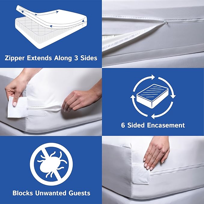 Zippered Olympic Queen Mattress Protector (66"x80") - Super Queen Size Bedbug Waterproof Mattress Cover, Premium Quality Hypoallergenic Bed Encasement