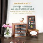 Houndstooth Pattern Wooden Desk Organizer - 4-Drawer Desktop Storage - Modern & Rustic Wood Cabinet for Office Supplies, Craft Tools, & Home Organization - Elegant Drawer Unit