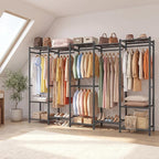 Raybee Clothes Rack, Clothing Racks for Hanging Clothes, Extra Large Metal clothing rack, Freestanding Wardrobe Closet, Garment Rack with Shelves, Portable Closet for Bedroom, Black