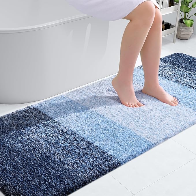 OLANLY Bathroom Runner Rugs 70x24, Extra Soft Absorbent Microfiber Bath Rugs, Rubber Backing, Quick Dry, Machine Washable Bath Mats for Bathroom Floor, Tub and Shower, Home Decor Accessories, Navy