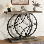 39.4" Entryway Table, Industrial Console Table for Entryway with Anti-Tilt Design, Narrow Wood Accent Sofa Table Behind Couch with Double Circle Base for Hallway, Living Room, Foyer (Industrial Grey)