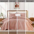 IR Imperial Rooms California King Quilt Bedding Set Size (118"x106") + 2 Pillow Shams (20" x 36"+ 2") - 3 Pcs All Season Reversible Microfiber Coverlet Embossed Quilt Bedspread (Peach/Baby Pink)