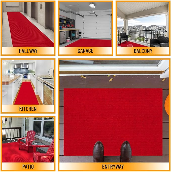 Ottomanson 3'11" x 16' Hallway Runner with Scraper Pile - Extra Durable Non-Slip Rug Mat for Indoor & Outdoor Use - Ideal for Kitchen, Entryway & Garage - High-Traffic Carpet, Red