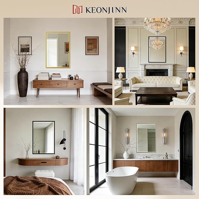 Keonjinn 48" x 30" Black Bathroom Vanity Mirror, Aluminum Alloy Framed Black Mirror, Beveled Edge Tempered Glass, Shatterproof, Transitional Bathroom Mirrors for Over Sink(Vertical/Horizontal)