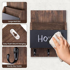Key and Mail Holder for Wall Mount, Entryway Mail Holder with 2 Slot, Key Holder with 3 Sturdy Hooks for Coat, Dog Leash, Decorative Key Rack (8.86”W x 11.42”H x 3”D) (Brown)