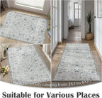 jinchan Kalen Runner Rug 2x10 Washable Area Rug Soft Vintage Hallway Indoor Floor Stair Runner Thin Retro Distressed Carpet Grey Floral Country Non Slip Bathroom Kitchen Bedroom Living Room Stairway
