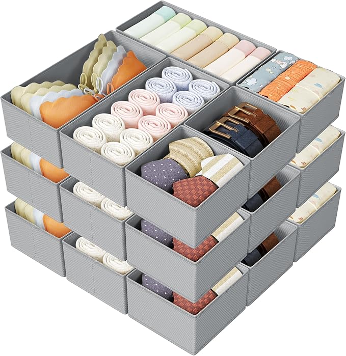 DIMJ Drawer Organizer Clothes Storage - 18 Pack Baby Dresser Organizer for Nursery, Foldable Drawer Dividers for Bedroom Closet Organization, Fabric Storage Bins for Socks, Underwears, Bras