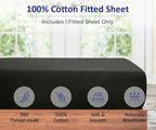 ROYALE LINENS 300 Thread Count 100% Long Staple Combed Cotton Fitted Sheet Queen - Super Soft Deep Pocket Bottom Sheet - Fitted Sheets Only - Elastic Sheets (Queen, Black)