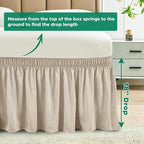 Biscaynebay Wrap Around Bed Skirts for King & Cal King Beds 18" Long Drop, Light Camel Elastic Dust Ruffles Easy Fit Wrinkle & Fade Resistant Silky Luxurious Fabric Solid Machine Washable