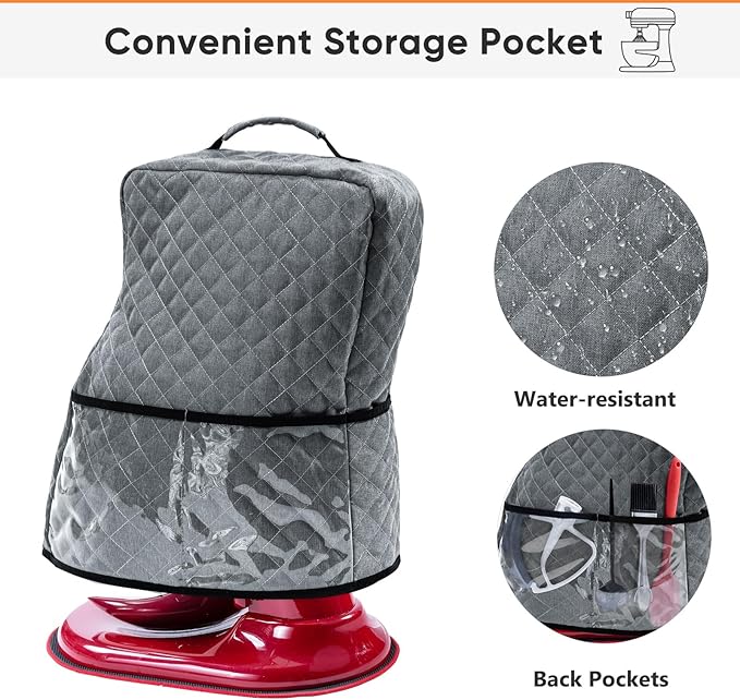 BAGSPRITE Stand Mixer Cover with Appliance Sliders Compatible with KitchenAid Mixer 4.5/5 Quart with Pockets for Kitchen Aid Accessories and Attachments