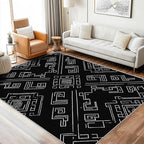Geometric Rug, Washable 6x9 Rug for Living Room, Black and White Patterned Indoor Carpet, Modern Geometric Decor for Home, Bedroom, Soft Non Slip Thin Design FER21
