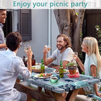 Picnic Table Cover with Bench Covers, Camping Essentials, Rustic Cabin Deer Bear Stripes Waterproof Windproof Patio Table Cover, Fitted Tablecloth Cover with Elastic Edge for Outdoor 3 PCS 30x60 Inch